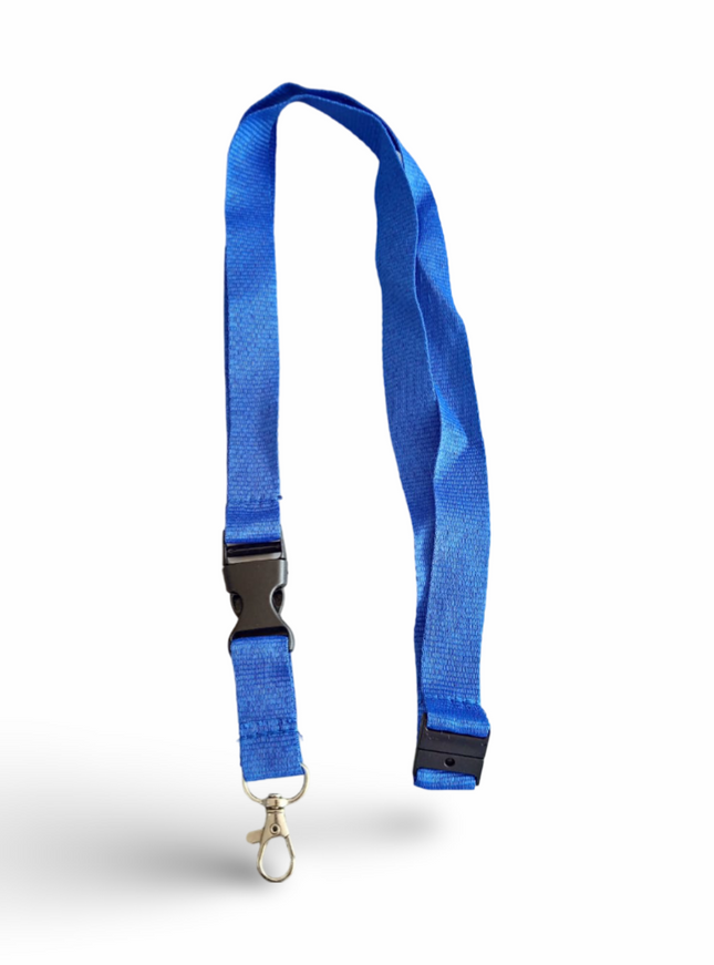 Lanyard 20mm x 48cm +5CM,metal HOOK and safety buckle+Mid buckle- Royal Blue - Sign and Display UAE