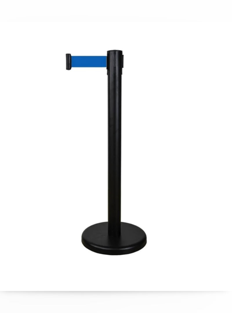 Retractable Queue Stand – Black Post with Blue Belt for Crowd Control