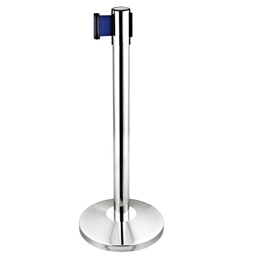 Q Stand - Retractable with BLUE Band - Chrome Post - Sign and Display UAE
