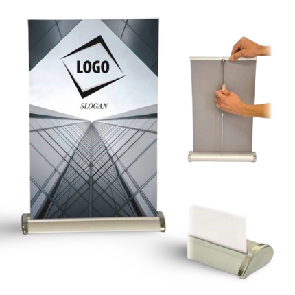 Roll Up Stand (Table Top) - Chrome - A4 - Sign and Display UAE