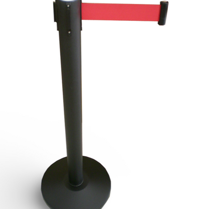 Q Stand - Retractable with RED Band - Black Post - Sign and Display UAE
