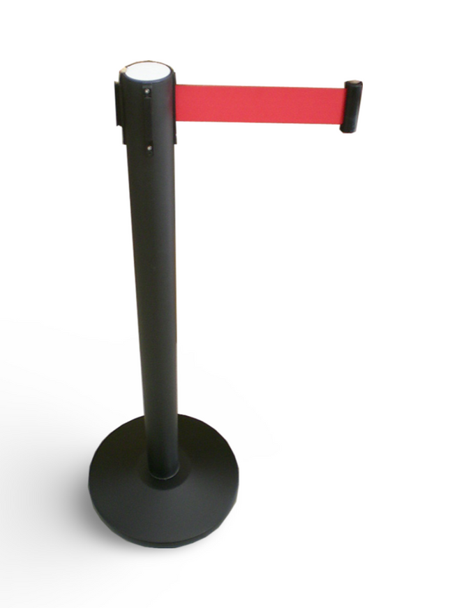 Q Stand - Retractable with RED Band - Black Post - Sign and Display UAE