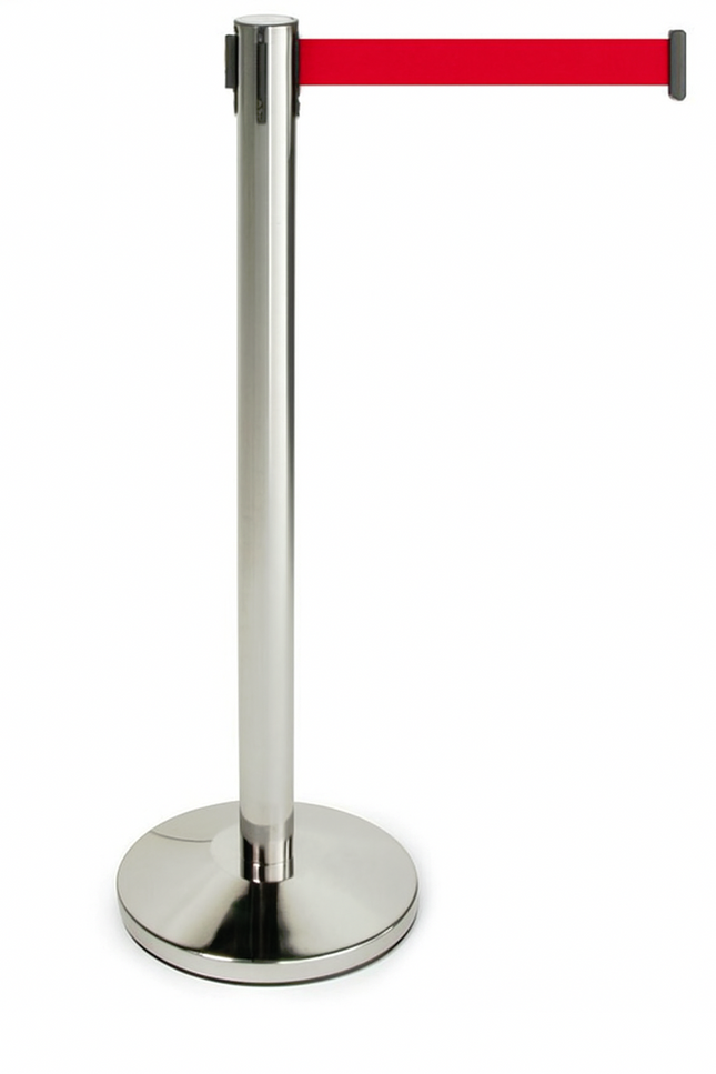 Retractable Queue Stand – Chrome Post with Red Belt