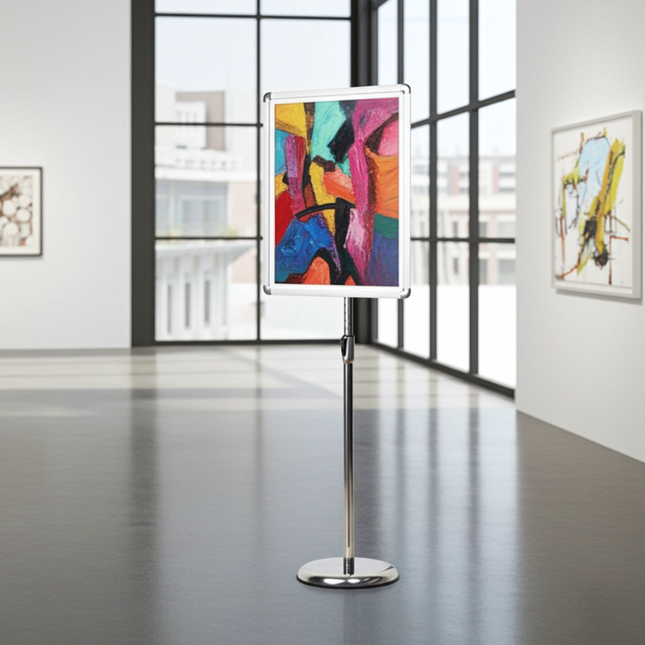 Infoboard - A3 with 25mm Profile and Chrome Base w Water Base ADD NEW