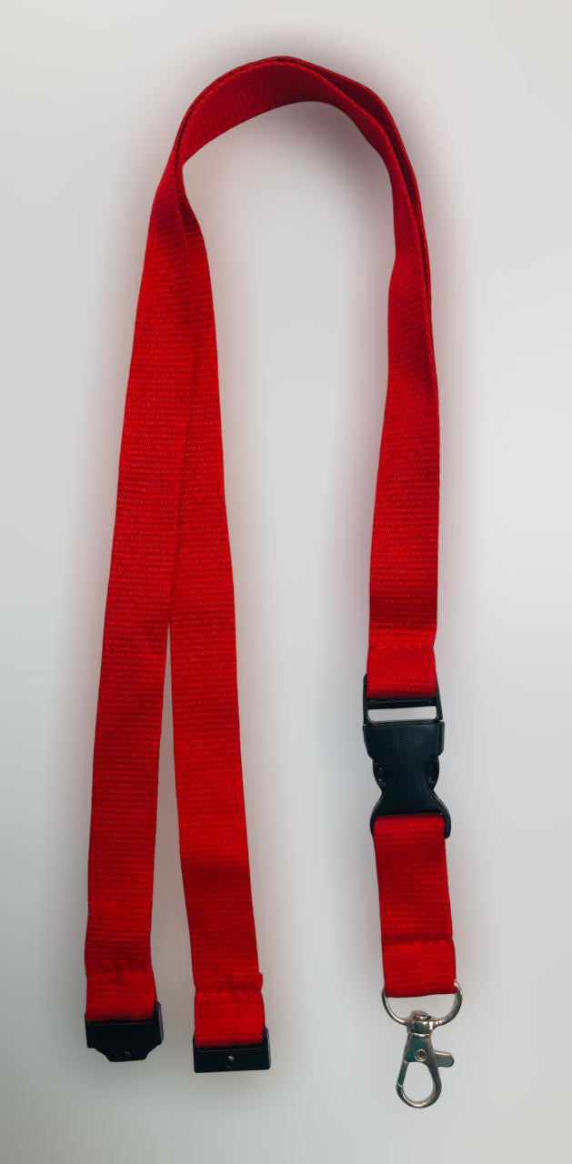 Lanyard 20mm x 48+5CM,metal HOOK and safety buckle+Mid buckle-Red