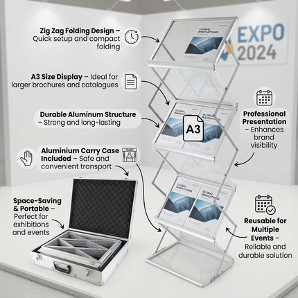 Brochure Holder Zig Zag A3 in Aluminium Carry Case