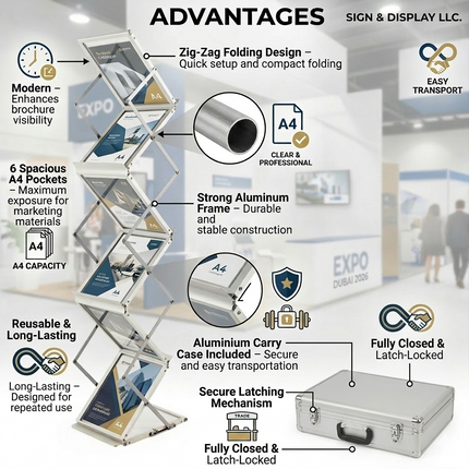 Brochure Holder Zig Zag A4 in Aluminium Carry Case