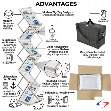 Brochure Holder Clear Zig Zag Stand - A4 size